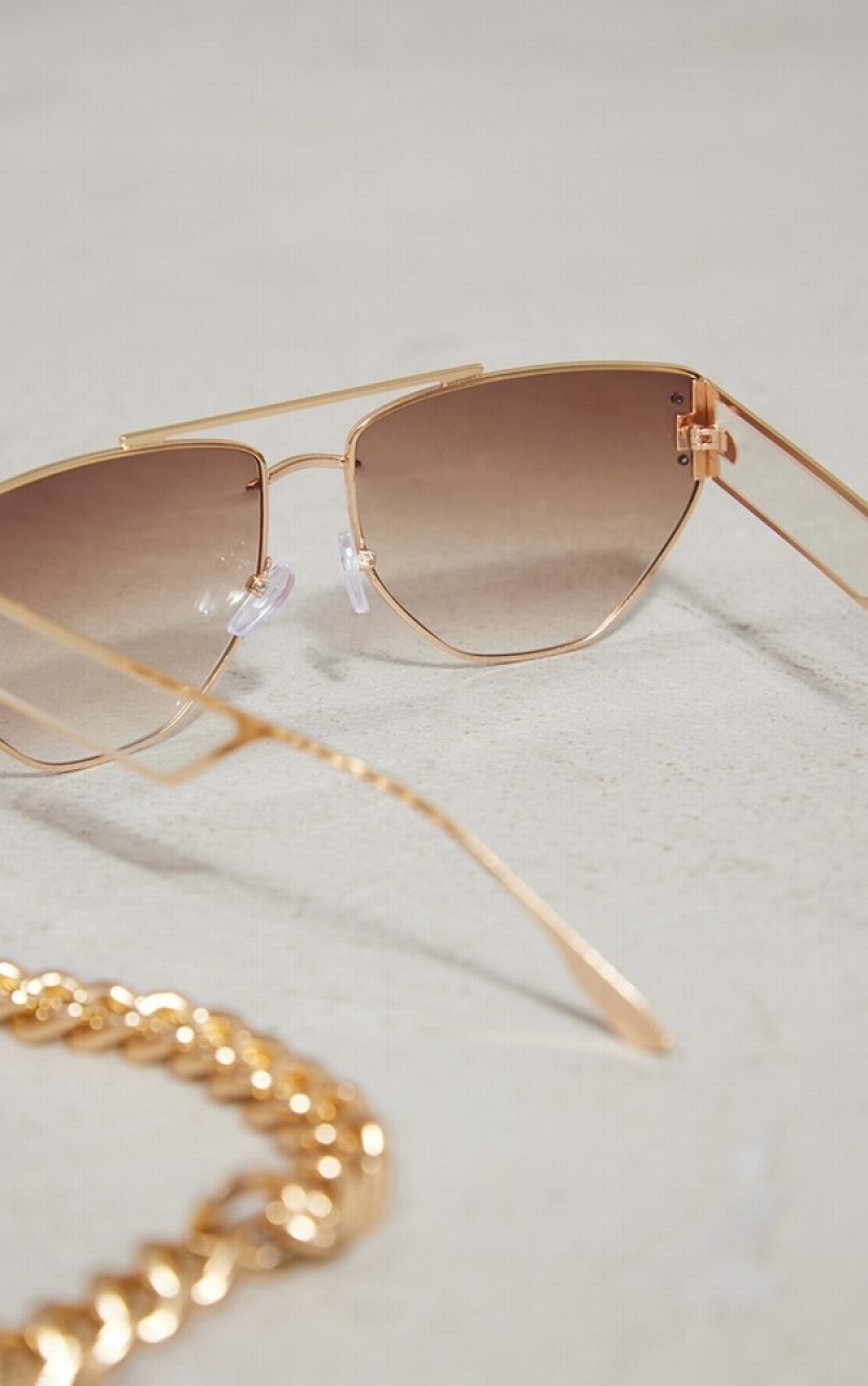 Ochelari de Soare Pretty Little Thing Slim Aviator Maro | QZJI87251