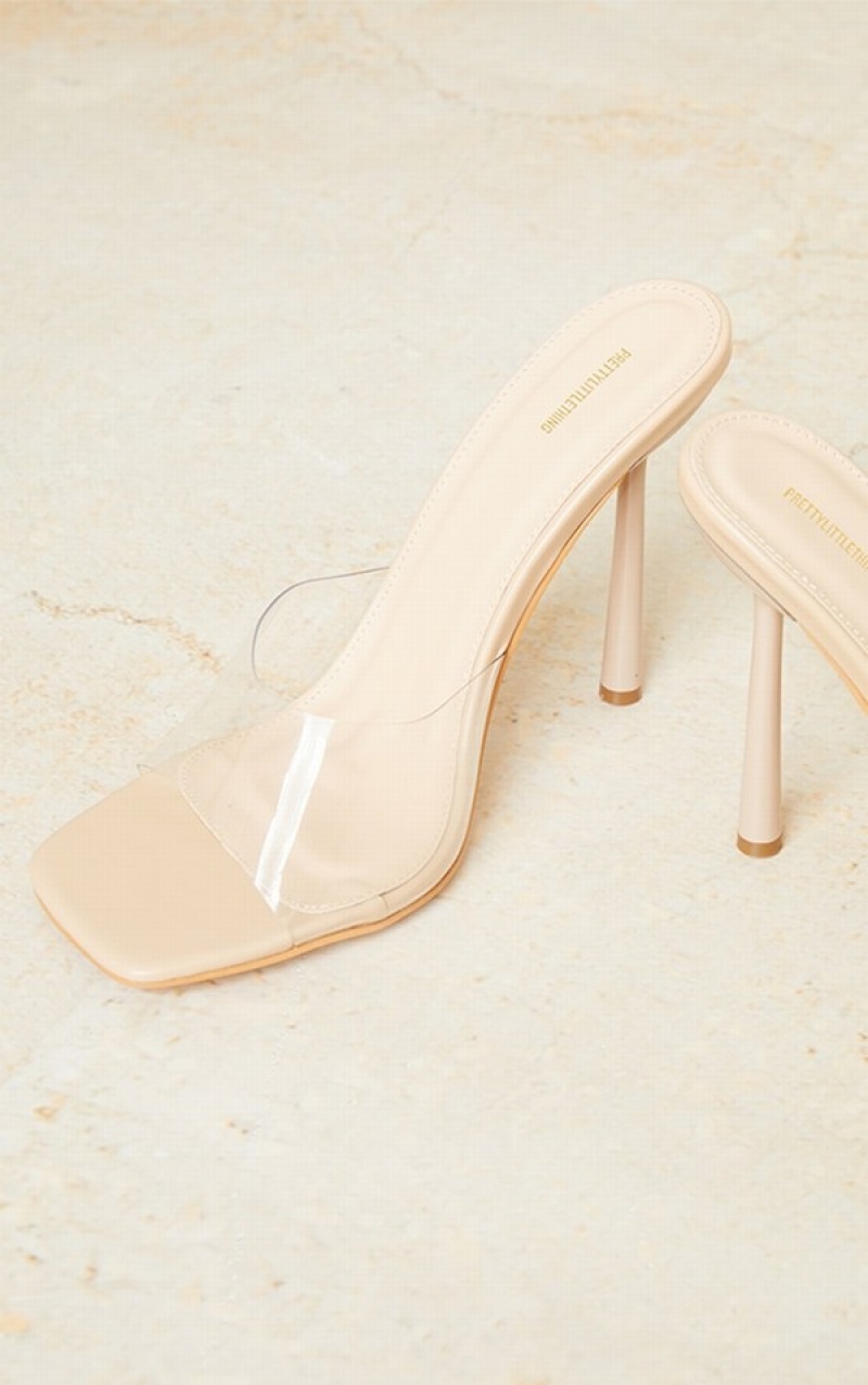 Pantofi Cu Toc Pretty Little Thing Nude Largi Fit Clear Strapeds Bej | ADOR98563