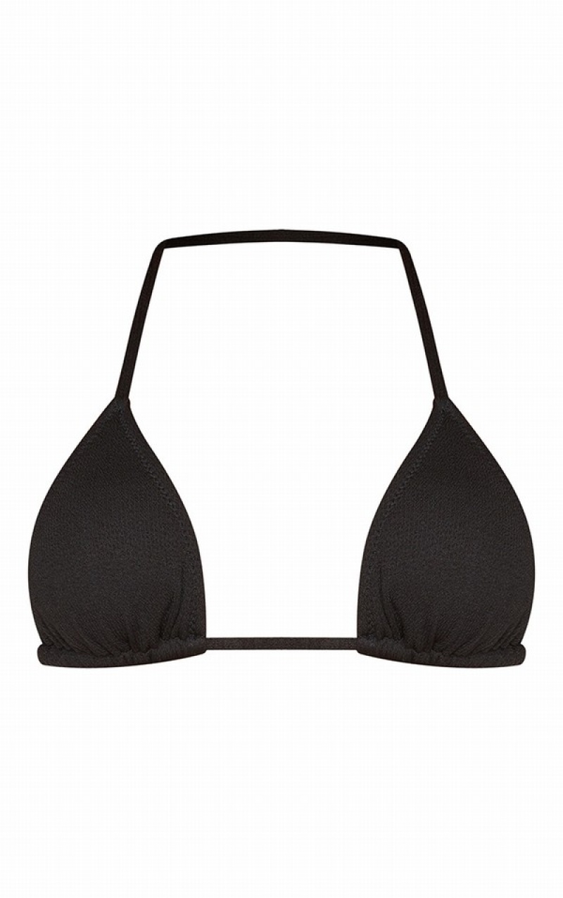 Topuri De Bikini Pretty Little Thing Cu Nervuri Căptușită Triangle Negrii | CPFW26387
